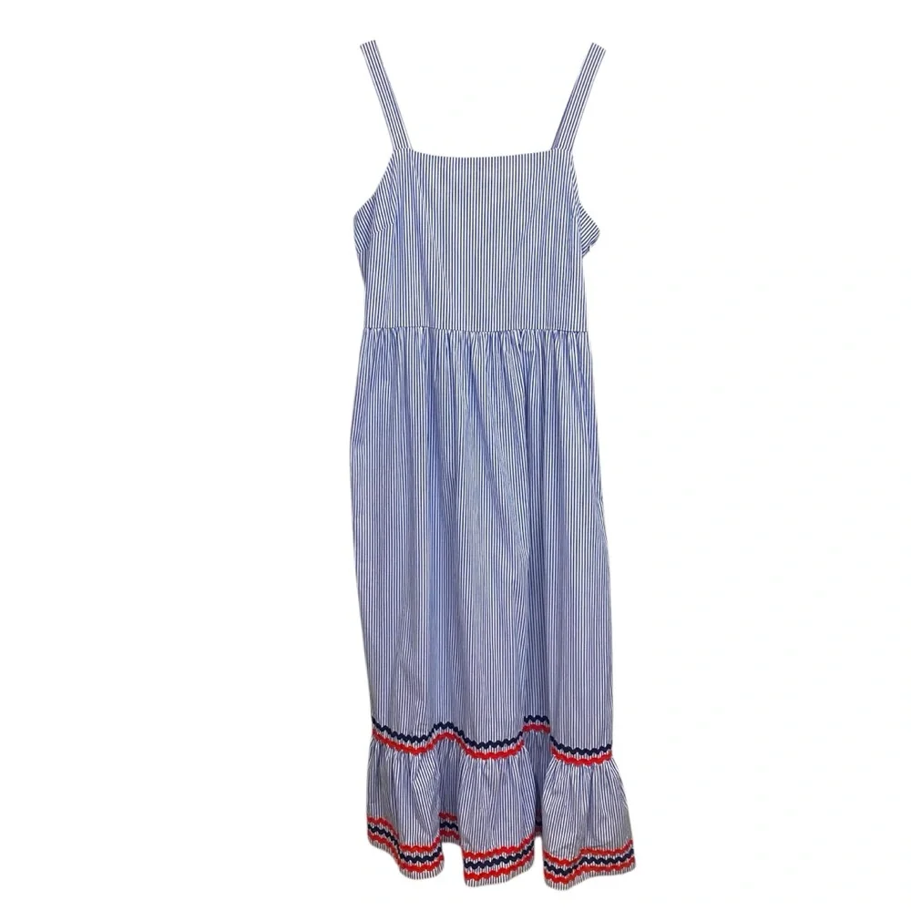 J. Crew Striped Maxi Dress Red and Navy Rick Rack Trim Size 14 Backyard BBQ - Picture 2 of 7